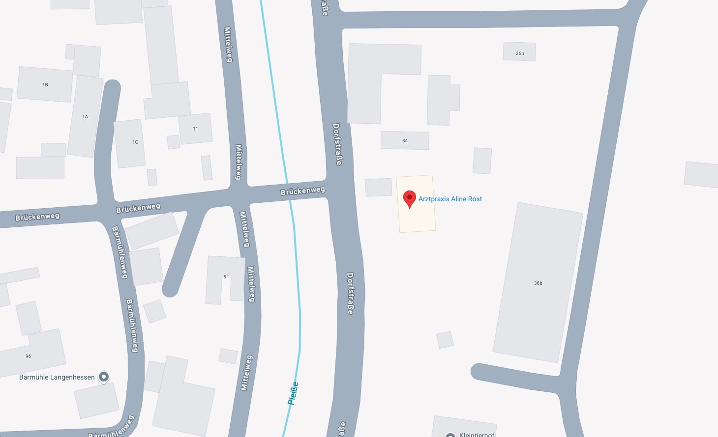 Google maps Screenshot der Arztpraxis Adresse in Werdau.